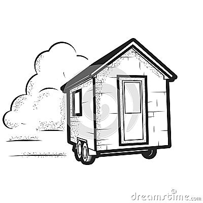 Small tiny house on wheels, trailer hut, wheeled wee cabin Vector Illustration