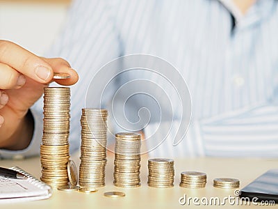 Small to large towers made with coins. financial koncept photo showing increase Stock Photo