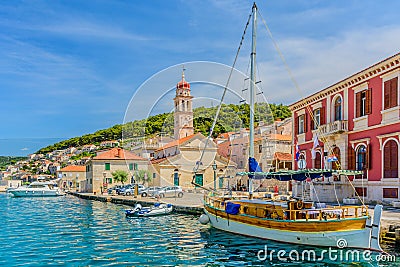 Small touristic town Pucisca in Croatia. Stock Photo