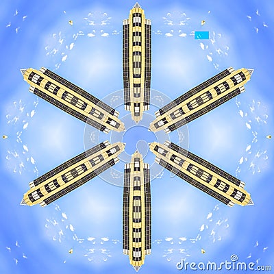 Small towers made into complex star design shape Stock Photo