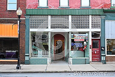 Small Town Barber Shop, Lincoln Highway Editorial Stock Photo