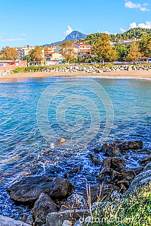 Small Town Beach Blue Sea in Turkey Editorial Stock Photo