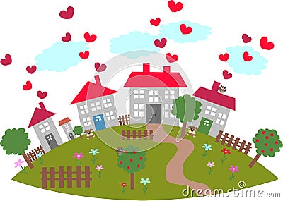 A small town on a hill Vector Illustration