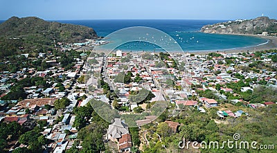 Small town next to ocean bay Stock Photo