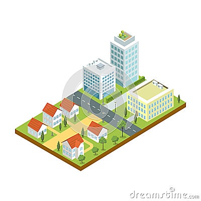 Small town quarter isometric icon Vector Illustration