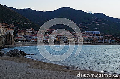 A small town on the shore of the sea. Cefalu is located between sea and mountains. Cefalu. Sicily. Italy Editorial Stock Photo