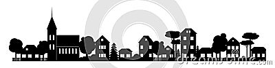 Small Town silhouette skyline horizontal banner black and white vector Vector Illustration