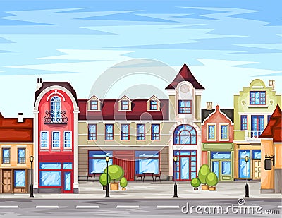 Small town street with shop Vector Illustration