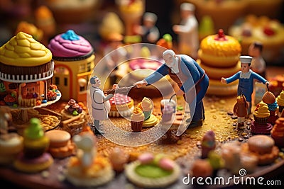 Small toy chocolatier making chocolates Stock Photo
