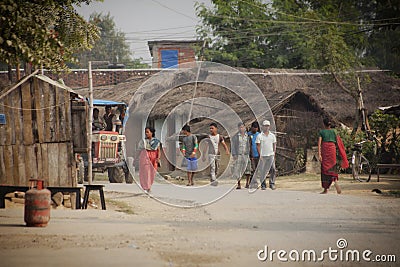 Small traditional clay houses of Lumbini Editorial Stock Photo