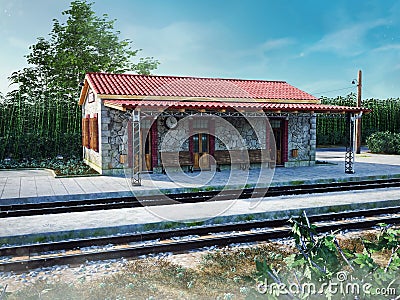 Small train station in the countryside Stock Photo