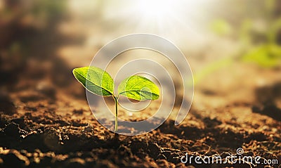 small tree growing with sunrise. green world and earth day concept Stock Photo