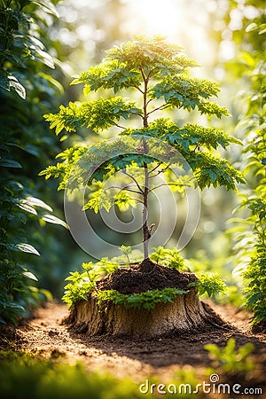 A small tree at sunrise, vertical composition Stock Photo