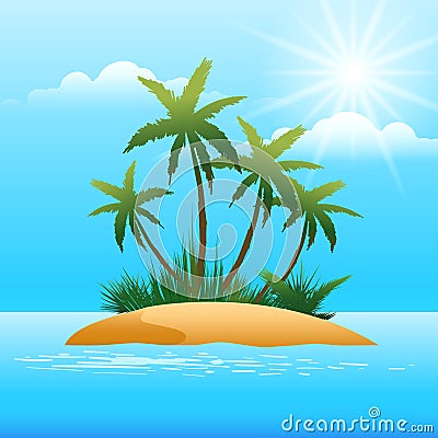 Small tropical island in the ocean Vector Illustration