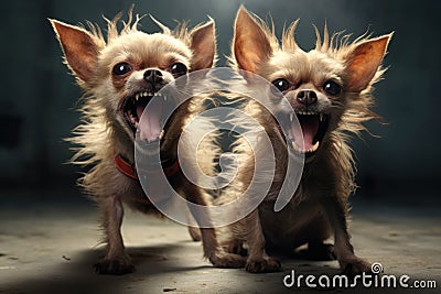 Small two chihuahua angry dogs on blurred background created using generative ai technology Stock Photo