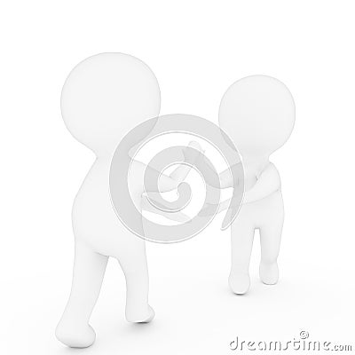 Small two people who shake hands on isolated white background in 3D rendering Stock Photo