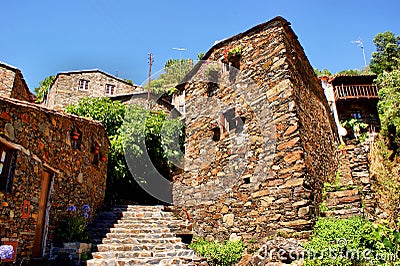 Small typical mountain village of schist Stock Photo