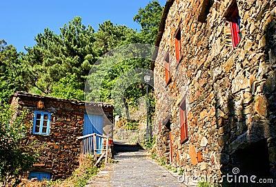 Small typical mountain village of schist Stock Photo