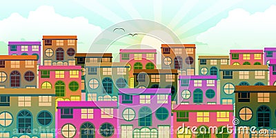 Small urban area with houses at dawn Stock Photo