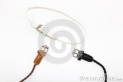 Small variety color fashion belt on white backdrop Stock Photo