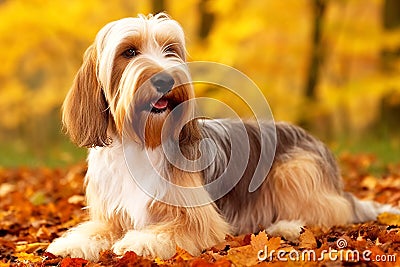 Small Vendeen Basset Griffon purebred beautiful breed of dog, background nature Stock Photo