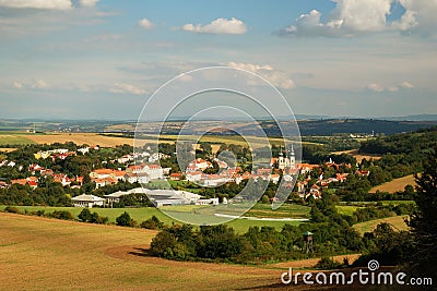 Small Village with Cathedral Stock Photo