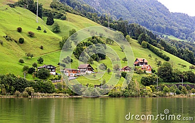 The small village on the hills around Lake Luzern Stock Photo