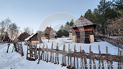 Small village with an open air etno-village museum Stock Photo