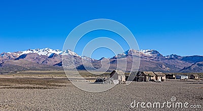 Small village of shepherds of llamas in the Andean mountains. An Stock Photo
