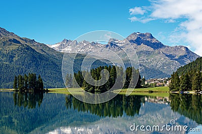 Silvaplana village and lake - Maloja Swiss Alps Stock Photo