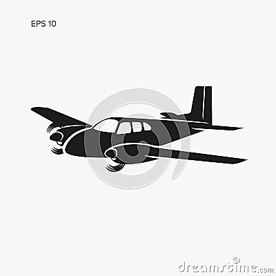 Small vintage plane vector illustration. Twin engine propelled passenger aircraft. Vector Illustration