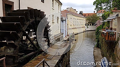 Small water mill in Prague Editorial Stock Photo