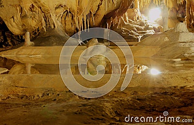 Small water pool inside a cave Stock Photo