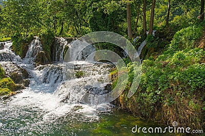 Small Waterfall in Martin Brod Village, Bosnia Stock Photo