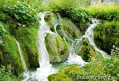 Small waterfall at Plitvice national park Stock Photo