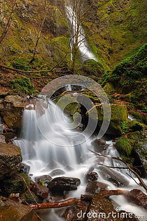 Small Waterfall by Starvation Creek Falls in Oregon Stock Photo