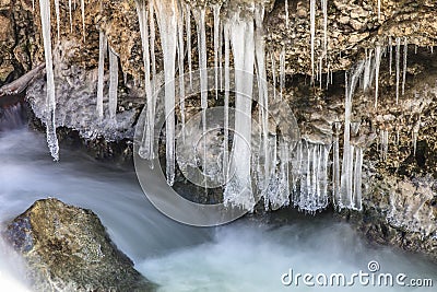 Small waterfall in winter Stock Photo