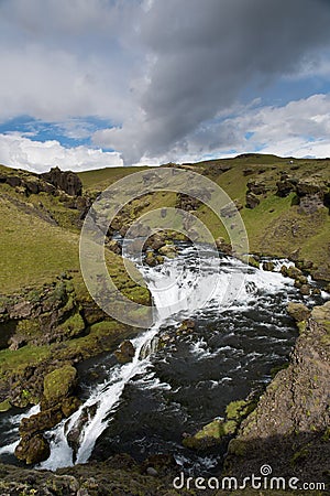 Small waterfalls above Skogafoss Stock Photo