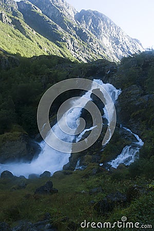 A small waterfalls from a mountain in Norway Stock Photo