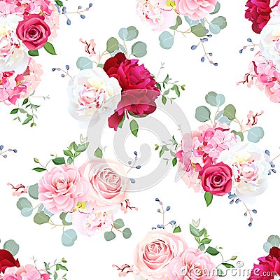 Small wedding bouquets of flowers seamless vector pattern. Vector Illustration