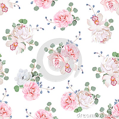 Small wedding bouquets seamless vector print on white background Vector Illustration