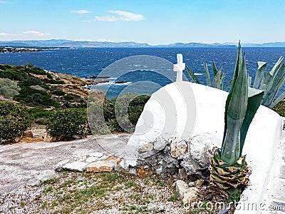 The small white Agios Nikolaos Church, Rafina, Greece. Stock Photo