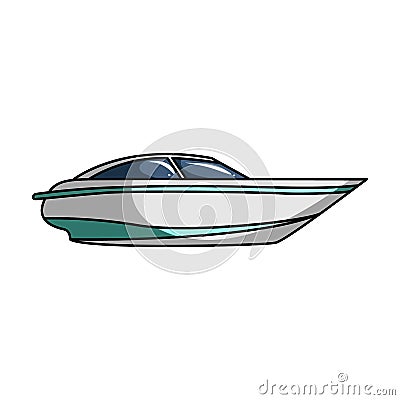 A small white boat with a motor.Boat for speed and competition.Ship and water transport single icon in cartoon style Vector Illustration