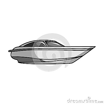 A small white boat with a motor.Boat for speed and competition.Ship and water transport single icon in monochrome style Vector Illustration