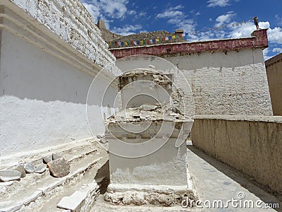 Small white stupa in the monastery of Shey in Ladakh, India. Editorial Stock Photo