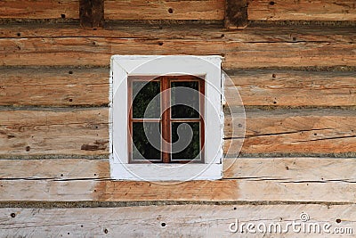 Small window in timbered house in open-air museum Stock Photo
