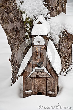 Small Wood Church House of Hope in Snow Stock Photo