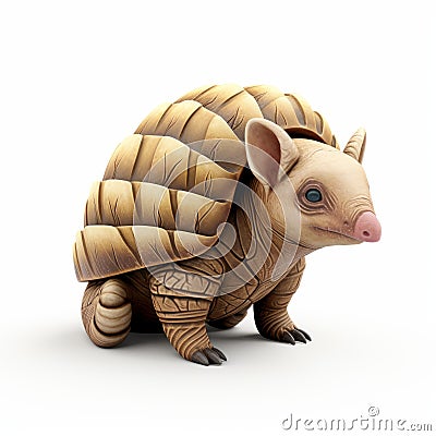 Charming Armadillo 3d Render Cute Clay Art On White Background Cartoon Illustration