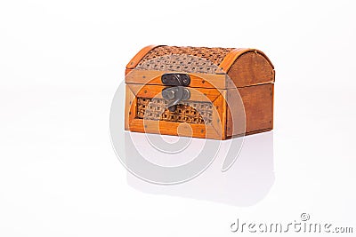 Small wooden little chest on a white Stock Photo