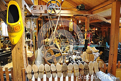 Small wooden shoe workshop at Zaanse Schans, Netherlands Editorial Stock Photo